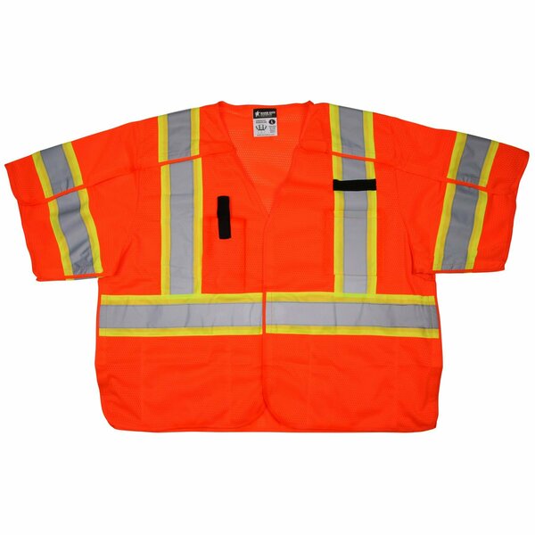 Mcr Safety Garments, Class 3, Surveyor, FL Orange, Silv/Lime X3 SURVCL3OX3